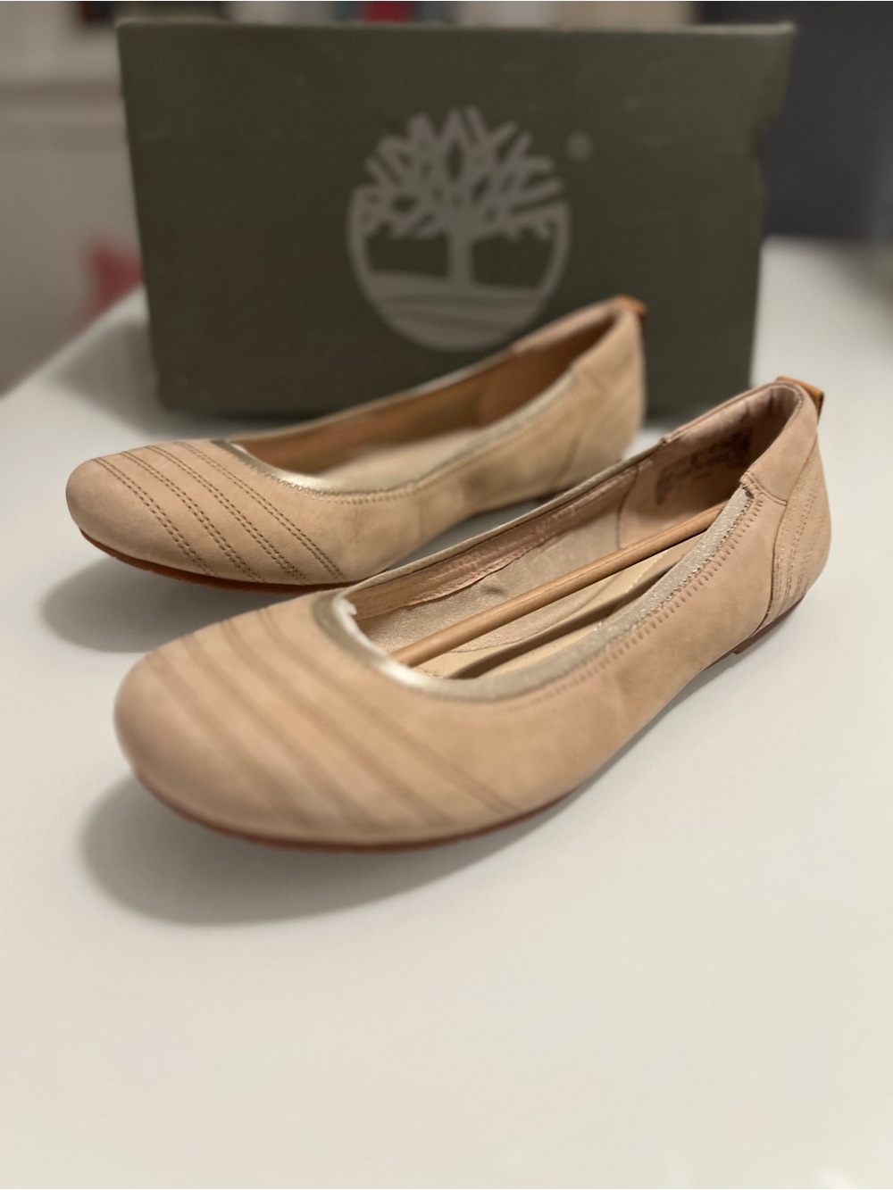Timberland Women's Light Beige Leather Slip-On Ballet Flats Sz9